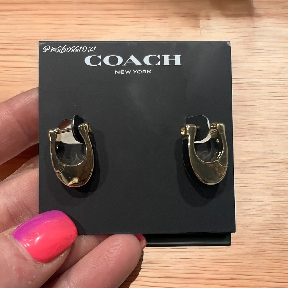 Coach Gold Hoop Earrings W/Black BRAND NEW